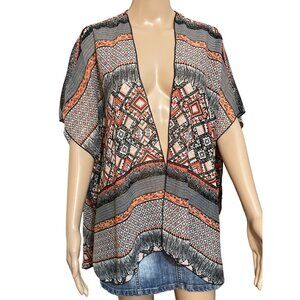 Truth Geometric Black Red Kimono Coverup Size Small